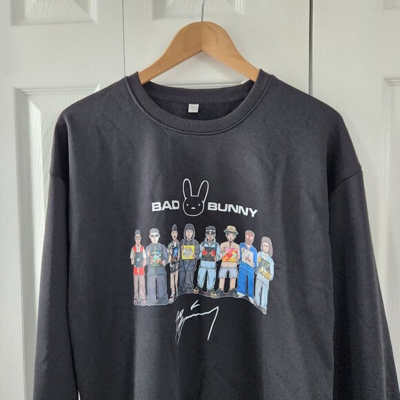 Bad Bunny Black Long Sleeve Pullover Graphic Sweater - Picture 5 of 6
